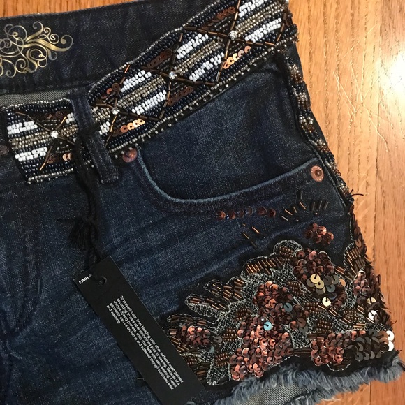 Embellished Cut Off Denim Shorts - Picture 3 of 4